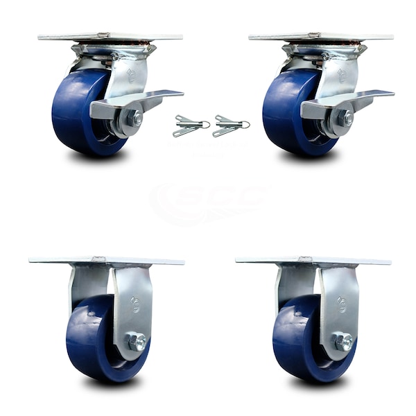 4 Inch Solid Poly Caster Brakes/Swivel Locks and 2 Rigid, 2PK